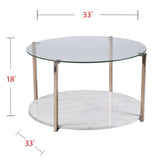 33" Gold Glam Glass And Faux Marble Two Tier Round Coffee Table - Homeroots - Flyclothing LLC