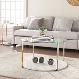 33" Gold Glam Glass And Faux Marble Two Tier Round Coffee Table - Homeroots - Flyclothing LLC