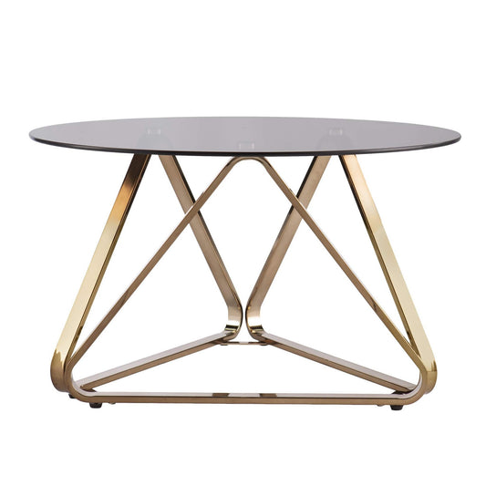 31" Champagne Glass And Metal Round Coffee Table - Homeroots