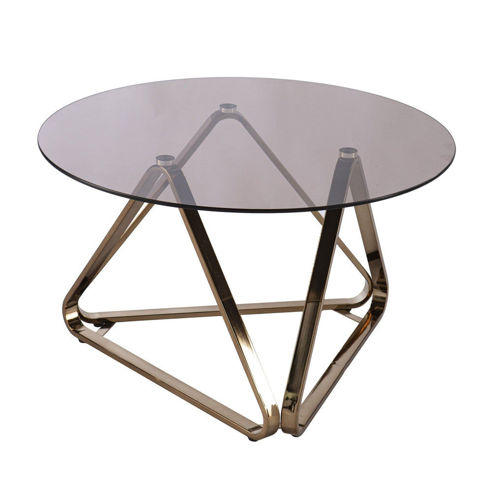 31" Champagne Glass And Metal Round Coffee Table - Homeroots - Flyclothing LLC
