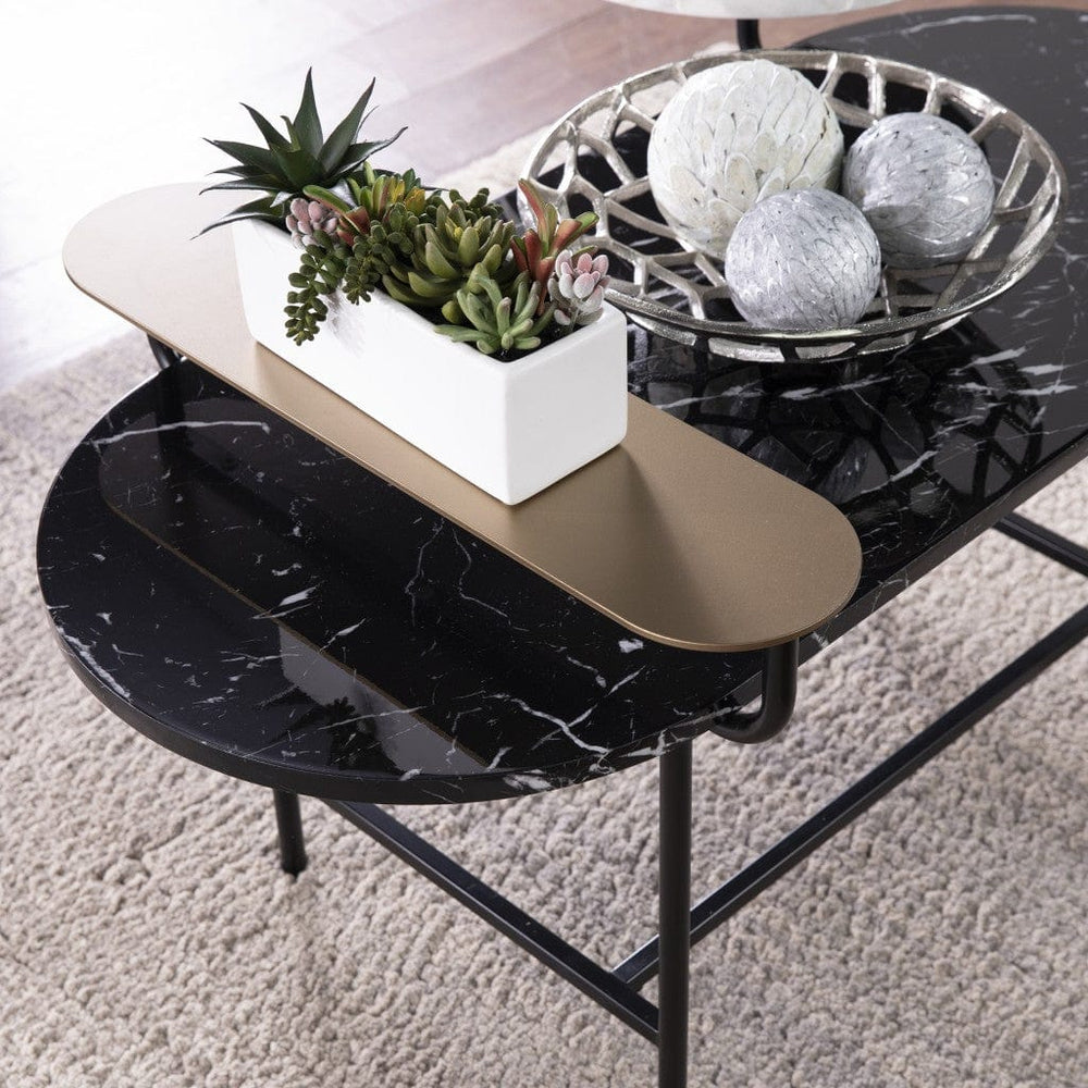 42" Black Faux Marble And Metal With Iron Coffee Table - Homeroots - Flyclothing LLC