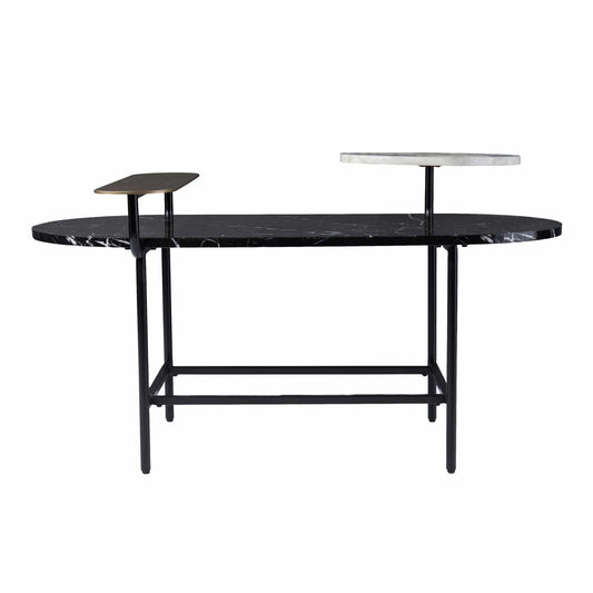 42" Black Faux Marble And Metal With Iron Coffee Table - Homeroots