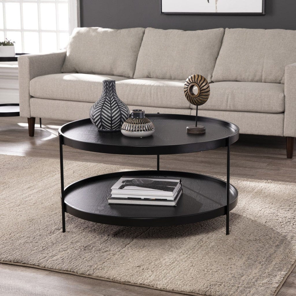 33" Black Manufactured Wood And Metal Round Coffee Table - Homeroots - Flyclothing LLC