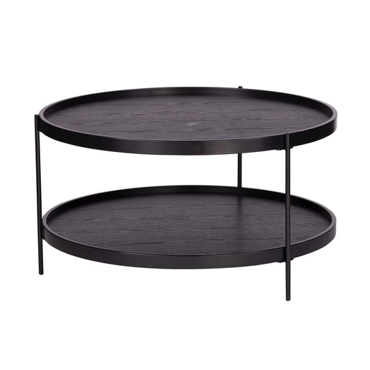 33" Black Manufactured Wood And Metal Round Coffee Table - Homeroots