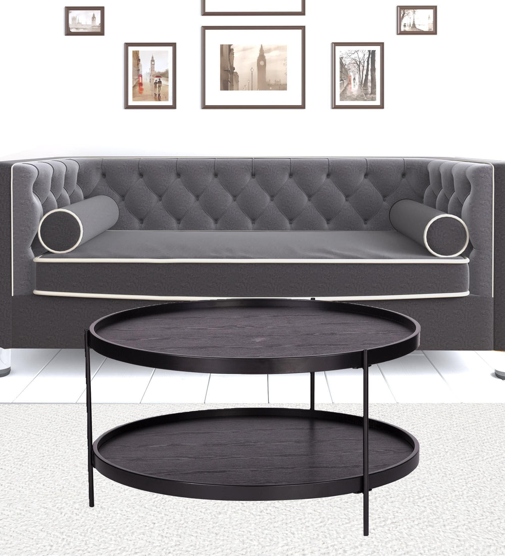 33" Black Manufactured Wood And Metal Round Coffee Table - Homeroots - Flyclothing LLC