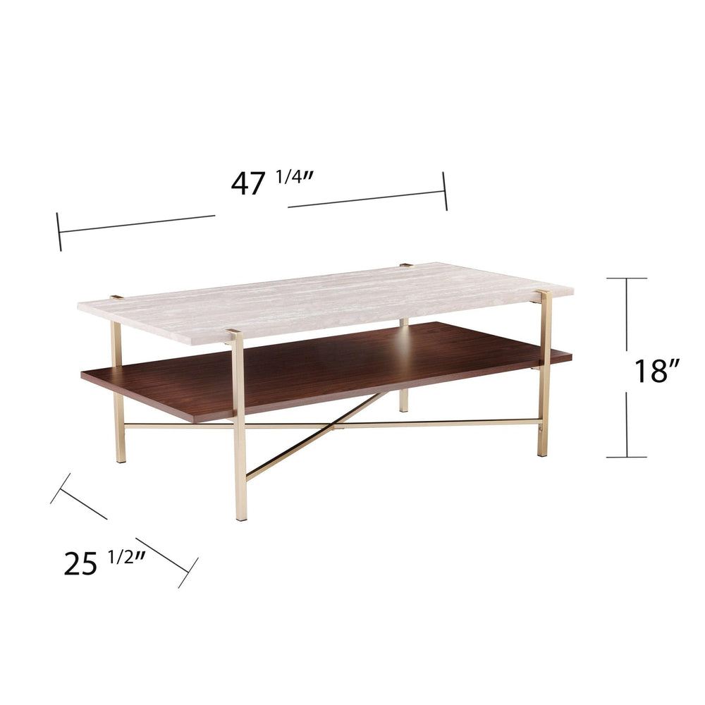 47" Brass Manufactured Wood And Metal Rectangular Coffee Table - Homeroots - Flyclothing LLC