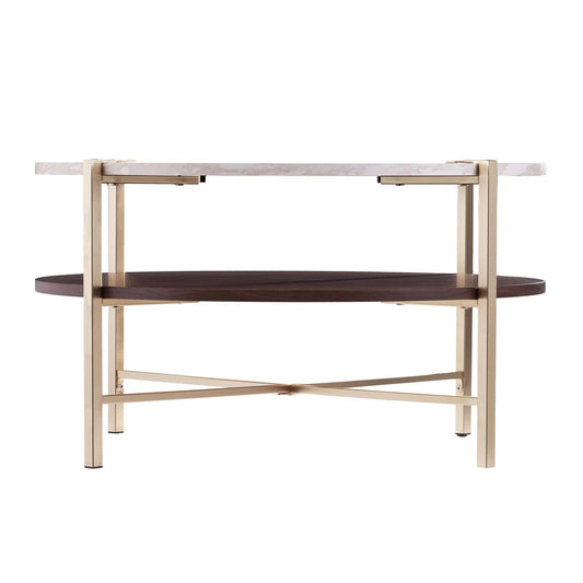 33" Brass Solid Manufactured Wood And Metal Round Coffee Table - Homeroots