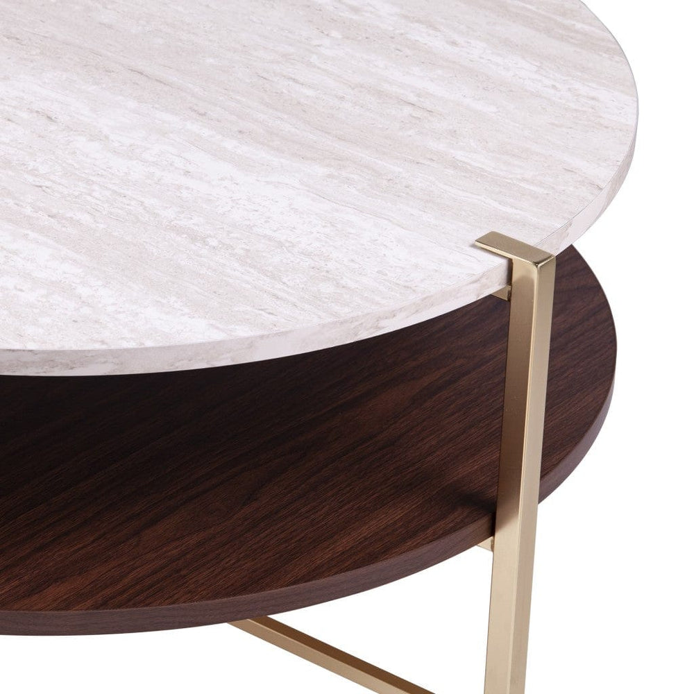 33" Brass Solid Manufactured Wood And Metal Round Coffee Table - Homeroots - Flyclothing LLC