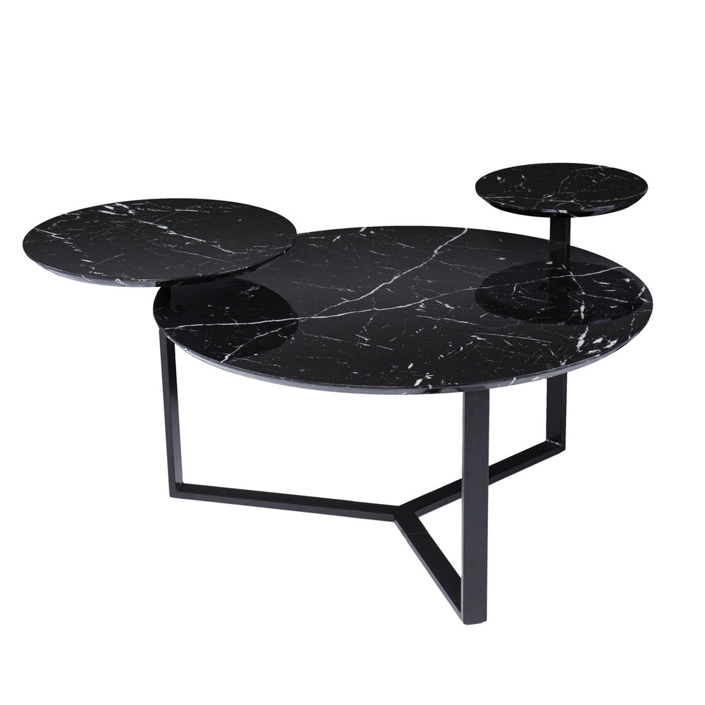 43" Black Faux Marble And Metal With Iron Round Coffee Table - Homeroots - Flyclothing LLC