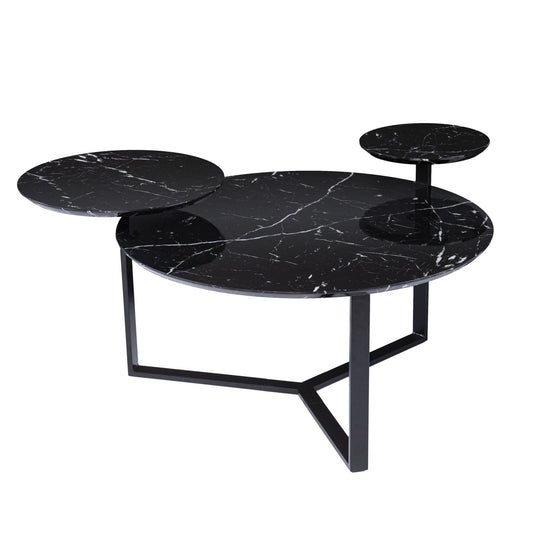 43" Black Faux Marble And Metal With Iron Round Coffee Table - Homeroots