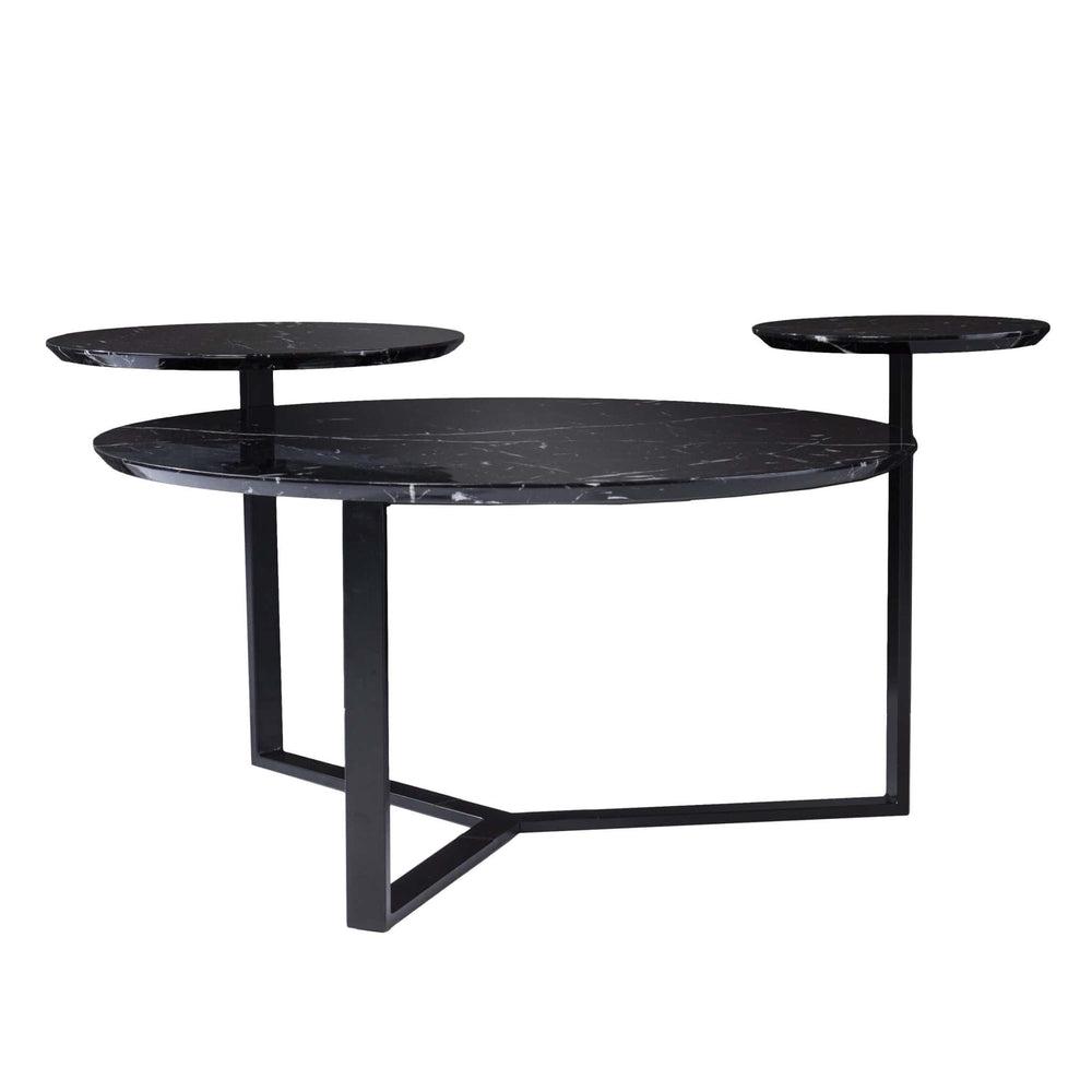 43" Black Faux Marble And Metal With Iron Round Coffee Table - Homeroots - Flyclothing LLC