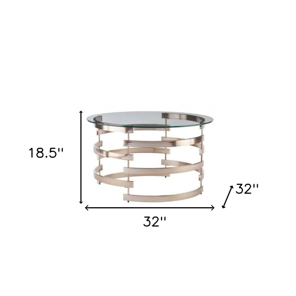 32" Clear And Champagne Glass And Metal With Iron Round Coffee Table - Homeroots - Flyclothing LLC