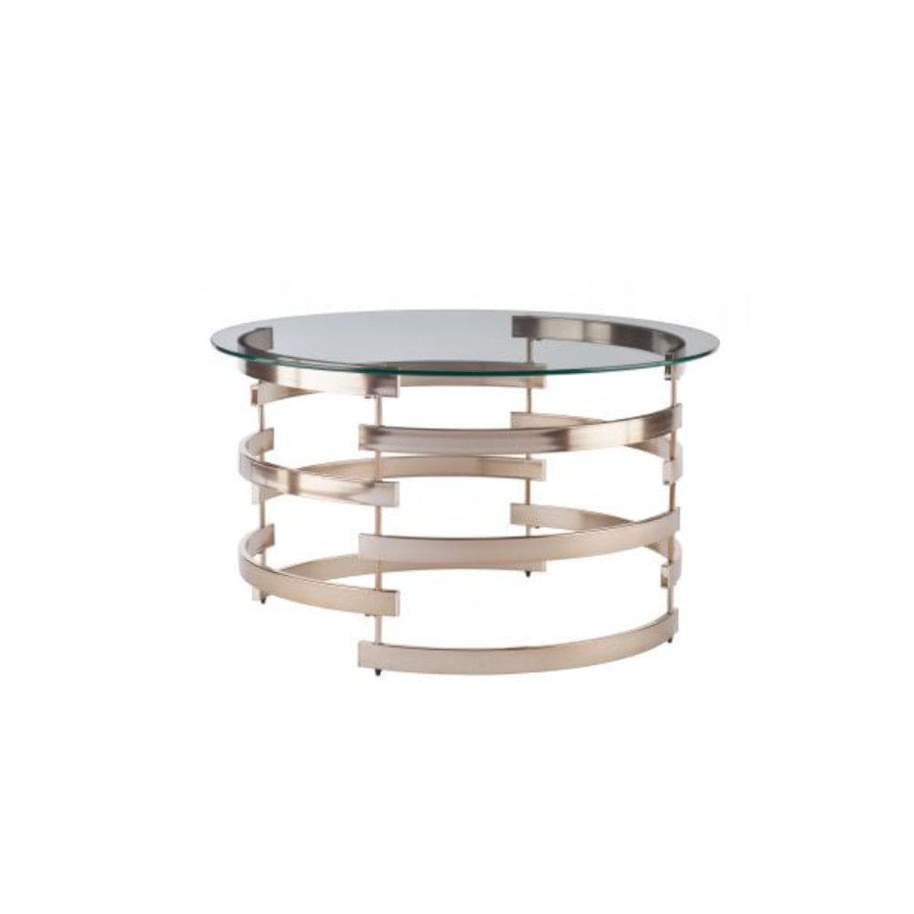 32" Clear And Champagne Glass And Metal With Iron Round Coffee Table - Homeroots - Flyclothing LLC