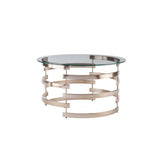 32" Clear And Champagne Glass And Metal With Iron Round Coffee Table - Homeroots - Flyclothing LLC