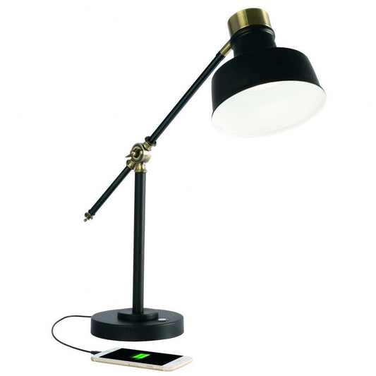 Matte Black and Antiqued Brass LED Adjustable Desk Lamp - Homeroots - Flyclothing LLC