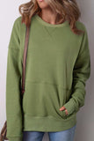 Solid Color Round Neck Long Sleeve Sweatshirt - Trendsi - Flyclothing LLC