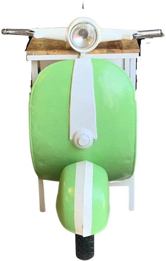 26" Green And White Novelty Scooter Open Cabinet with Two Shelves - Homeroots