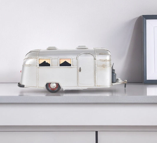 6" Silver Metal Silver Camping Trailer Truck Hand Painted Decorative Truck - Homeroots