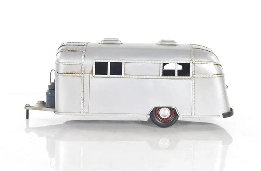 6" Silver Metal Silver Camping Trailer Truck Hand Painted Decorative Truck - Homeroots