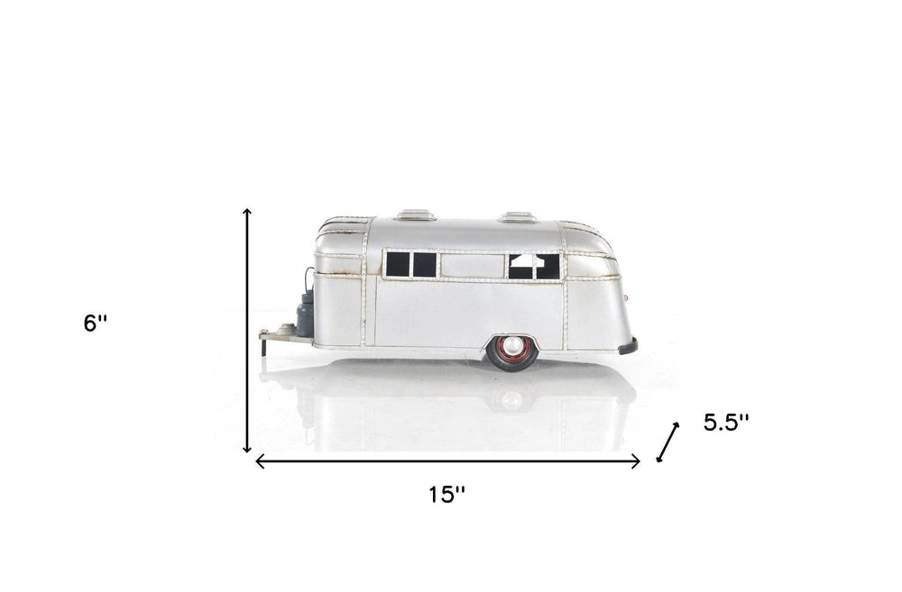 6" Silver Metal Silver Camping Trailer Truck Hand Painted Decorative Truck - Homeroots - Flyclothing LLC