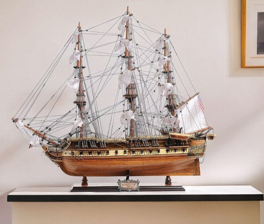 30" Wood Brown 1797 USS Constitution Medium Open Fron Display Case Hand Painted Model Boat - Homeroots