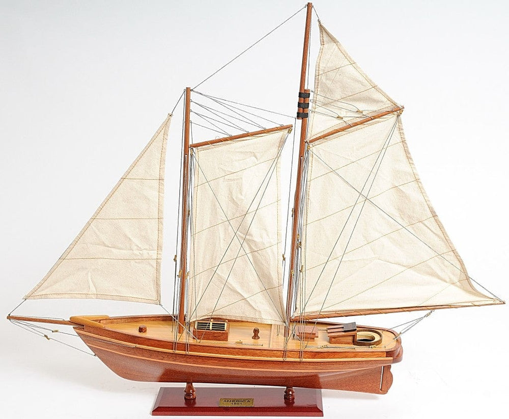 28" Wood Brown America 1851 Yacht Hand Painted Sculpture - Homeroots - Flyclothing LLC
