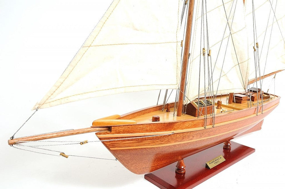 28" Wood Brown America 1851 Yacht Hand Painted Sculpture - Homeroots - Flyclothing LLC