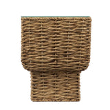 23" Brown And Clear Glass And Rattan Wicker Square End Table - Homeroots