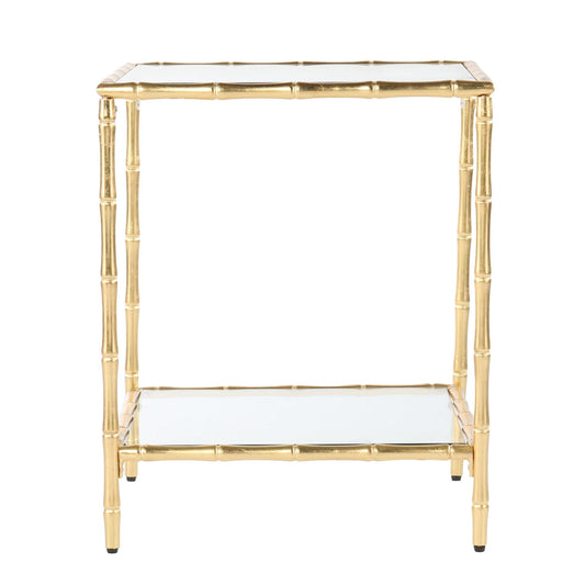 23" Gold Glass Top Square End Table With Shelf - Homeroots