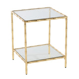 23" Gold Glass Top Square End Table With Shelf - Homeroots