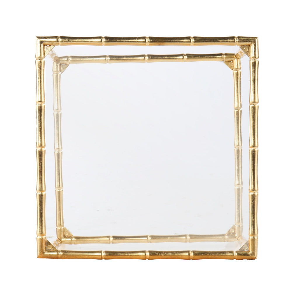 23" Gold Glass Top Square End Table With Shelf - Homeroots