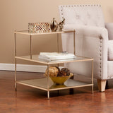 24" Gold And Clear Glass Tiered Rectangular End Table - Homeroots