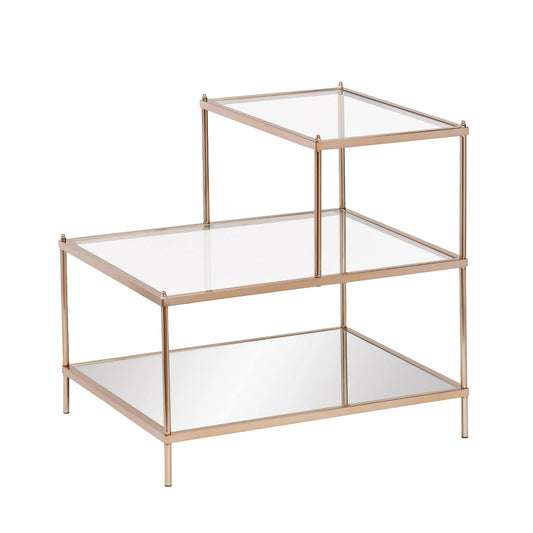 24" Gold And Clear Glass Tiered Rectangular End Table - Homeroots