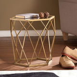 19" Gold And Reflective Glass Hexagon Mirrored End Table - Homeroots