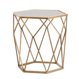 19" Gold And Reflective Glass Hexagon Mirrored End Table - Homeroots