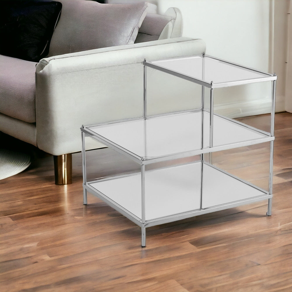 24" Silver And Clear Glass Mirrored End Table - Homeroots - Flyclothing LLC