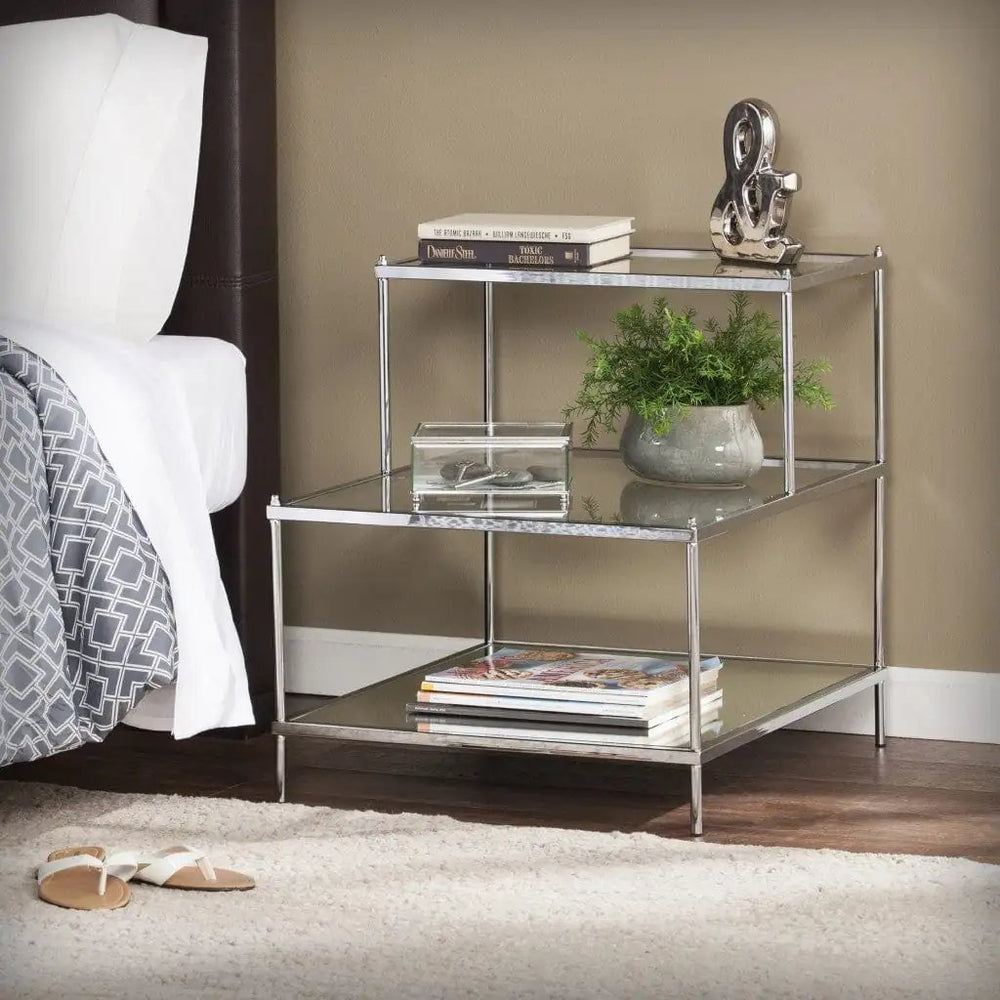 24" Silver And Clear Glass Mirrored End Table - Homeroots - Flyclothing LLC