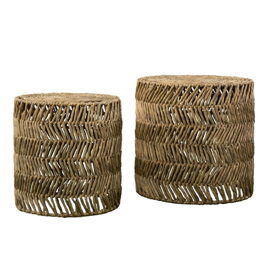 Set Of Two 18" Natural Woven Rattan End Tables - Homeroots
