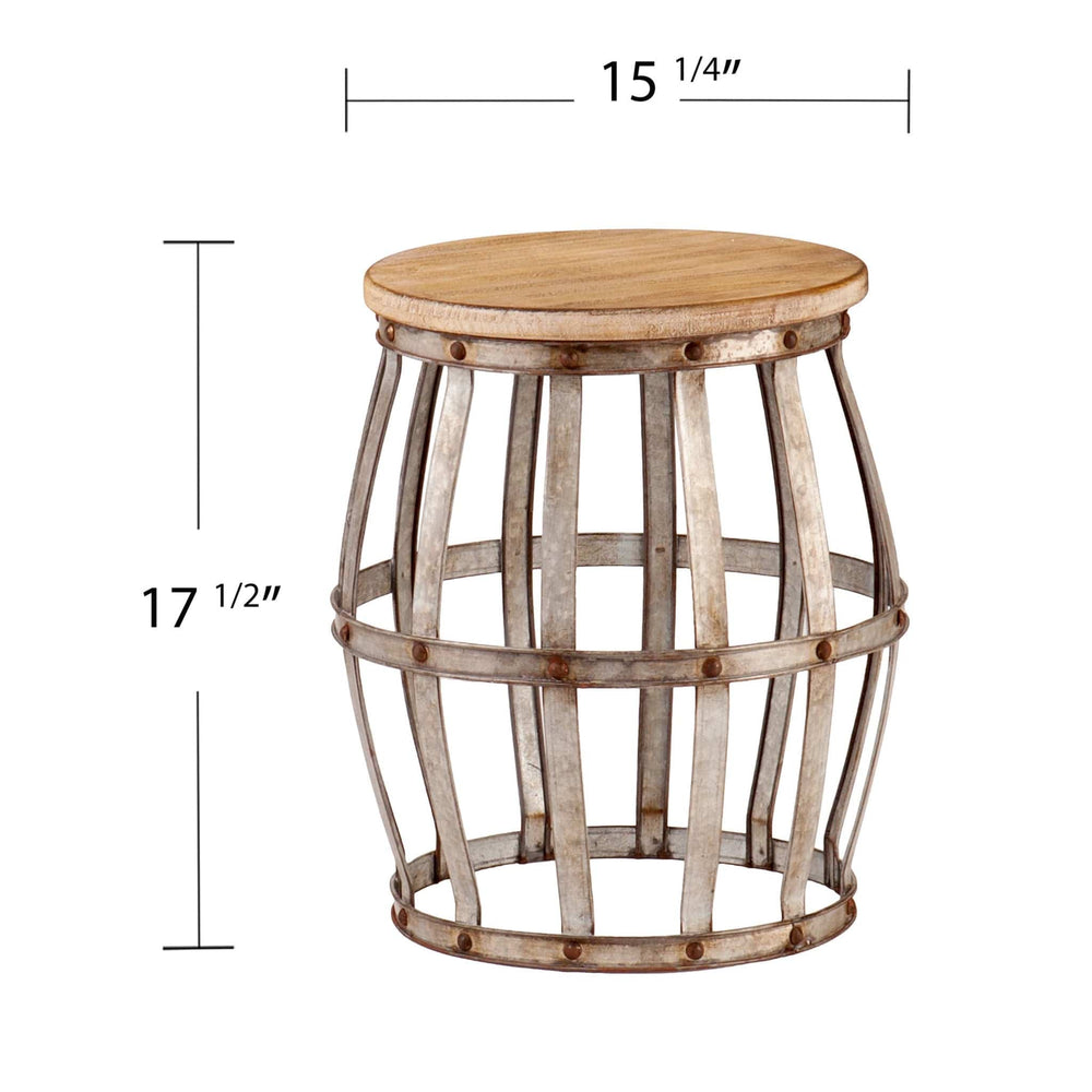 18" Silver And Natural Manufactured Wood Round End Table - Homeroots