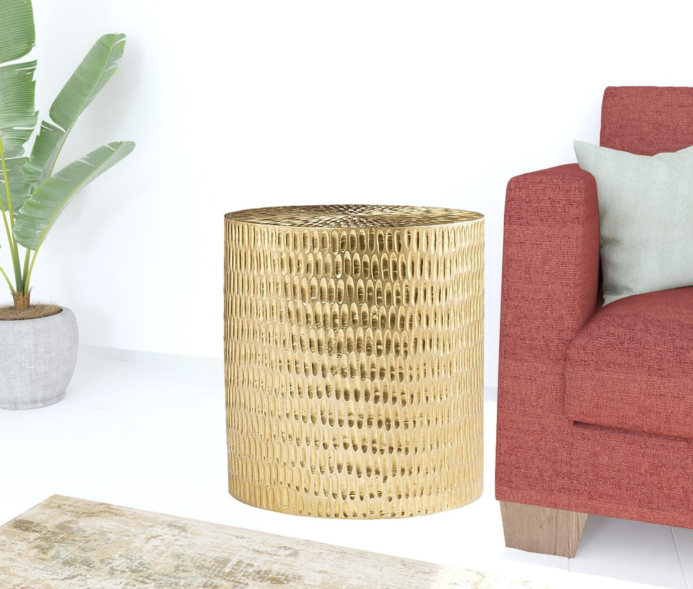 18" Gold Manufactured Wood And Solid Wood Round End Table - Homeroots