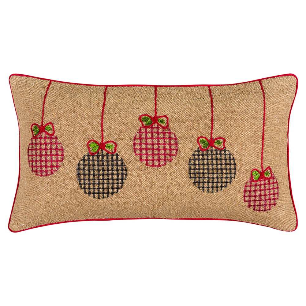 Mod Red and Black Ornaments Jute Lumbar Throw Pillow - Homeroots - Flyclothing LLC