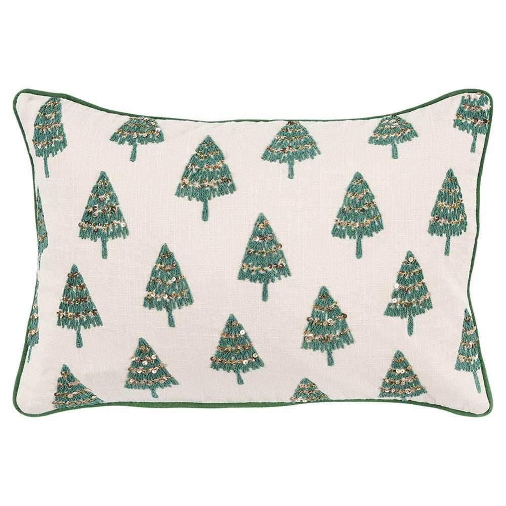 Ivory and Green Modern Christmas Tree Lumbar Throw Pillow - Homeroots - Flyclothing LLC
