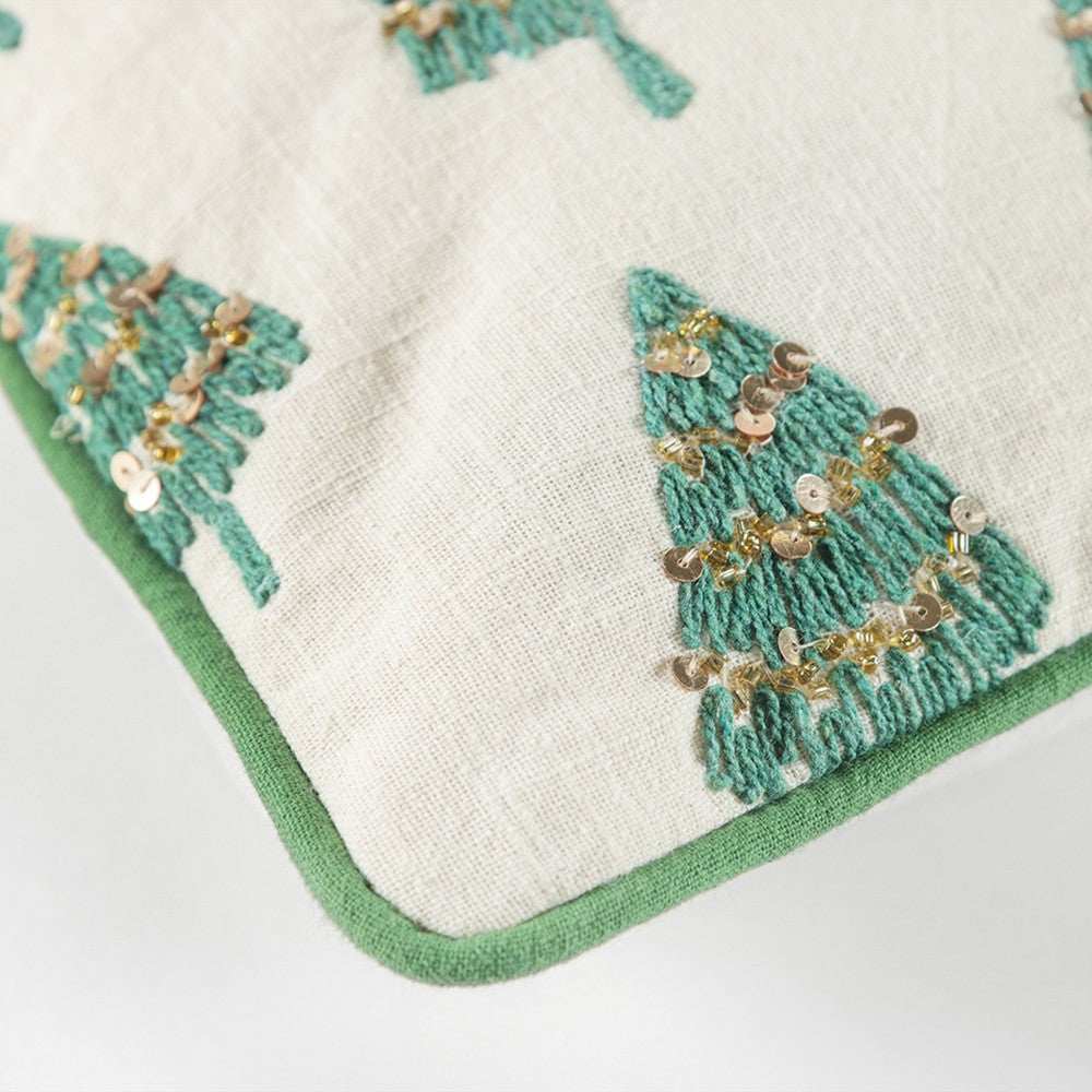 Ivory and Green Modern Christmas Tree Lumbar Throw Pillow - Homeroots - Flyclothing LLC