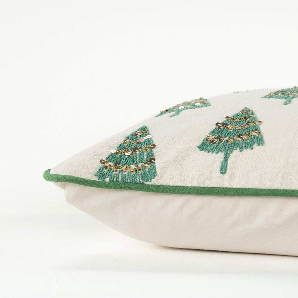 Ivory and Green Modern Christmas Tree Lumbar Throw Pillow - Homeroots - Flyclothing LLC