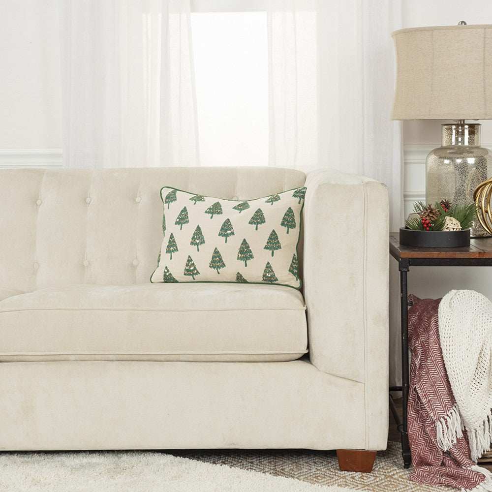 Ivory and Green Modern Christmas Tree Lumbar Throw Pillow - Homeroots - Flyclothing LLC