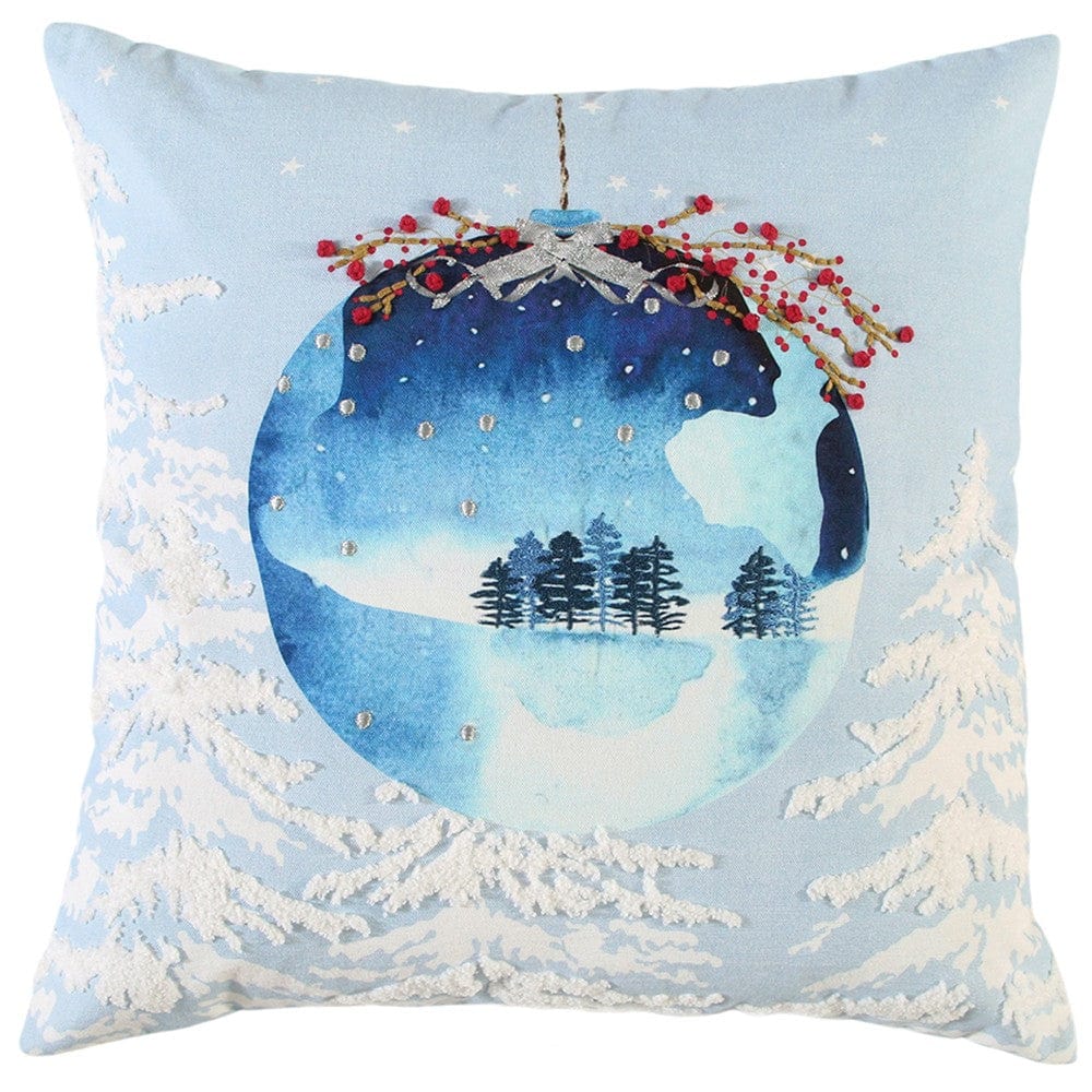 20" Blue Christmas Ornaments Cotton Throw Pillow - Homeroots - Flyclothing LLC
