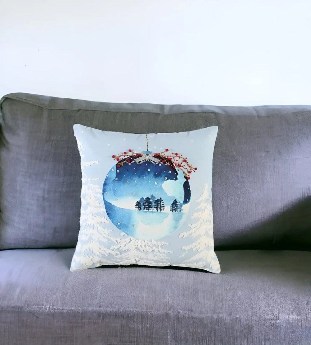 20" Blue Christmas Ornaments Cotton Throw Pillow - Homeroots - Flyclothing LLC