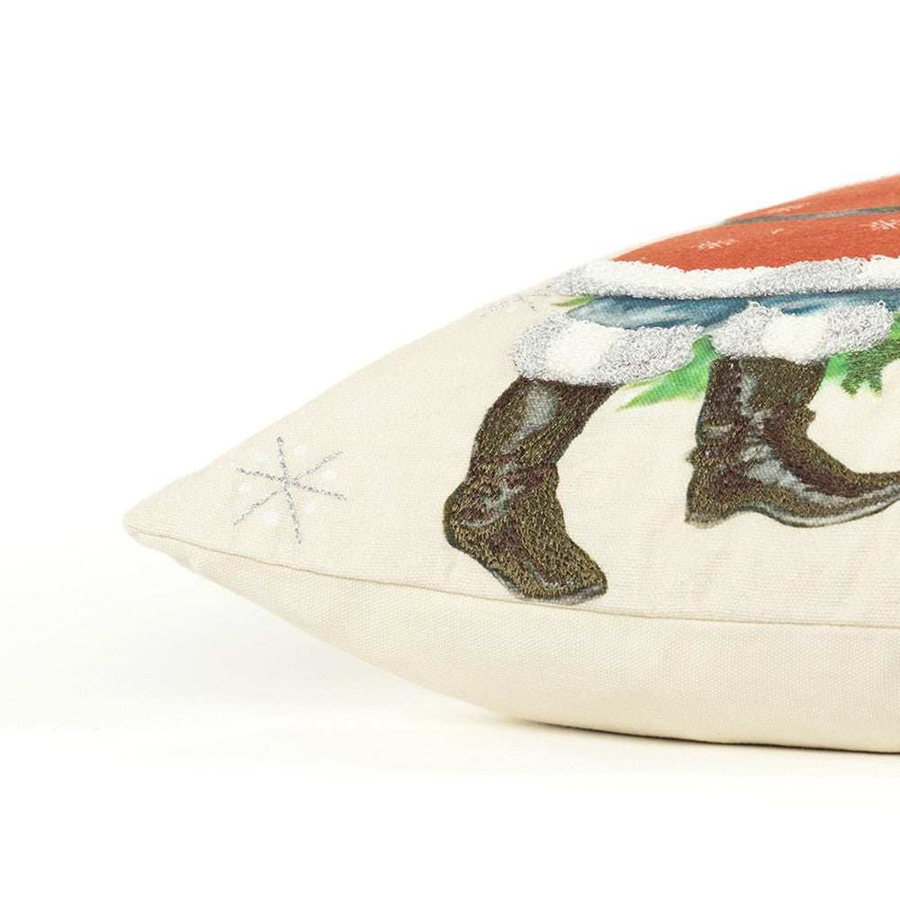 Ivory Vintage Santa and Penguin Christmas Throw Pillow - Homeroots - Flyclothing LLC