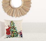 Ivory Vintage Santa and Penguin Christmas Throw Pillow - Homeroots - Flyclothing LLC