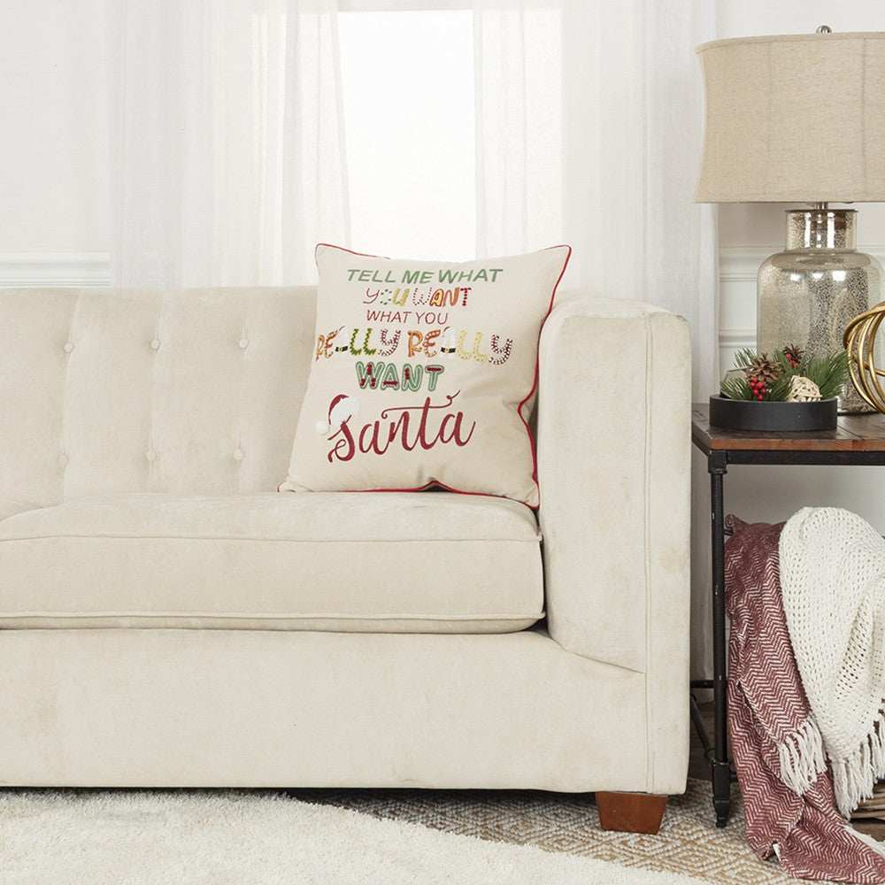 Ivory Red Cheeky Santa Sentiment Throw Pillow - Homeroots - Flyclothing LLC